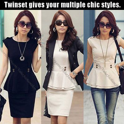 Peplum Top Bodycon Pencil Skirt Career Wear to Work Dress Suit