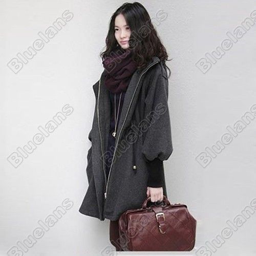 LADIES HOODIE OVER COAT WOOL CASHMERE LONG HOODED COAT WINTER OUTWEAR