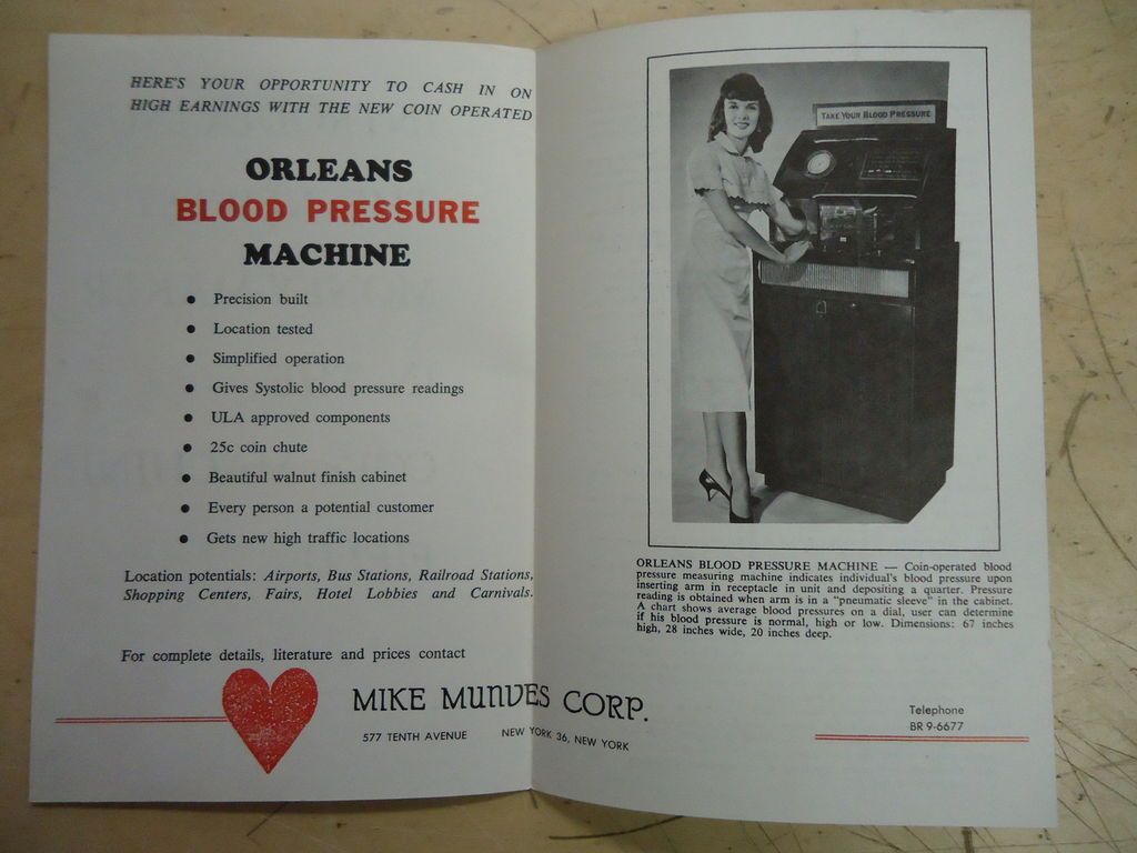 Original Mike Munves Blood Pressure Machine Arcade Game Flyer