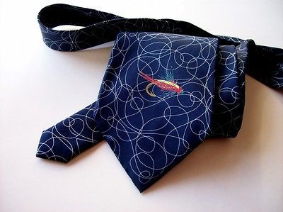 JOSH BACH   FLY LINE & LURE ON NAVY BLUE MENS SILK TIE