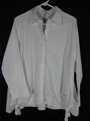 DESIGNER COMFY USA Lagenlook Asymmetric Crisp White Blouse Top Size