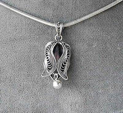 HAND MADE Silver FILIGREE BELL FLOWER PENDANT 5795