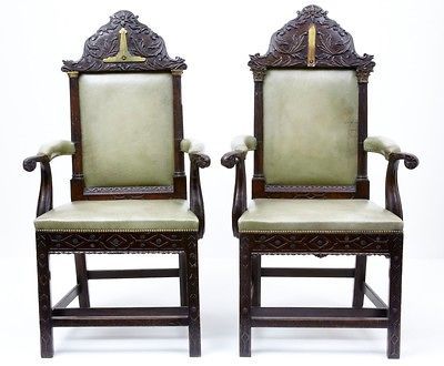 EARLY 19TH CENTURY PAIR OF MAHOGANY MASONIC THRONE CHAIRS