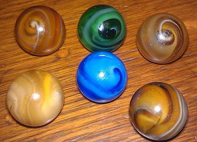 OLD VINTAGE LOT OF 6 CHRISTENSEN SLAGS 9 TAILS MARBLES