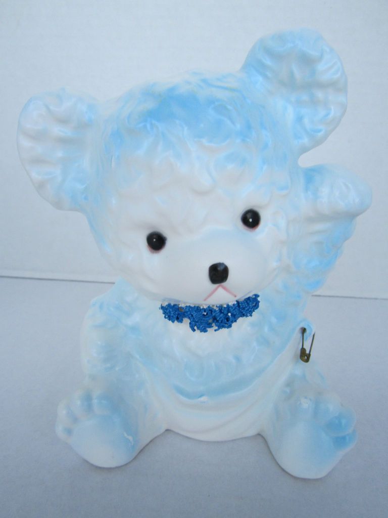 Vtg 1964 SAMSON Baby Bear Pastel Blue Planter Vase Floral Spaghetti