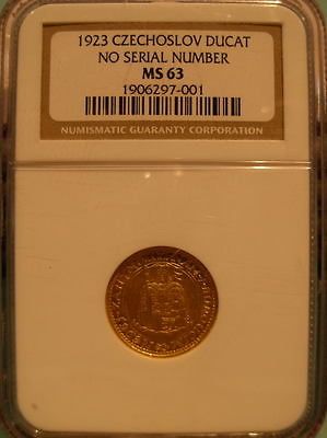 Czechoslovakia 1923 Gold 1 Ducat NGC MS 63 No Serial Number