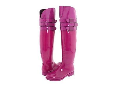 Calvin KLEIN AVA UNIQUE FUSCHIA TALL LOGO BUCKLE OTK RUBBER RAIN BOOTS