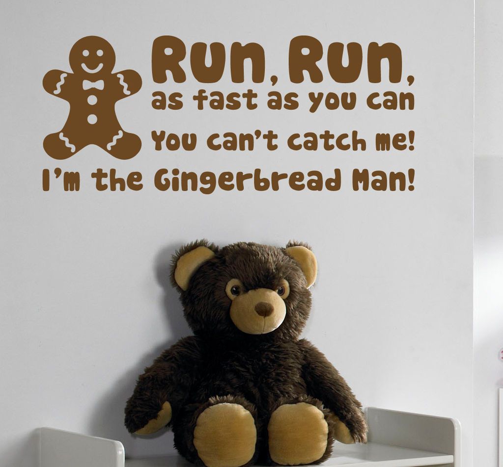 RUN RUN GINGERBREAD MAN   Nursery rhyme wall sticker quote   baby