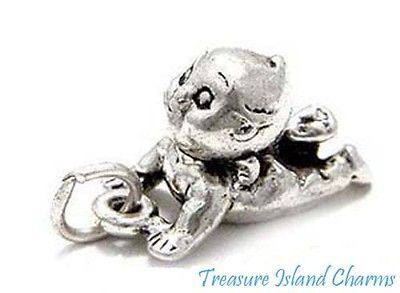 CRAWLING KEWPIE LIKE BABY DOLL 3D Sterling Silver Charm