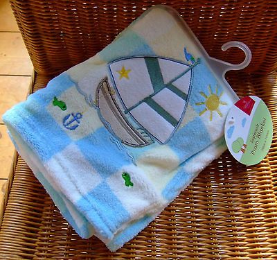 BOAT BLUE CHECKED BABY BLANKET PRAM CRIB MOSES BASKET SOFT BEDDING