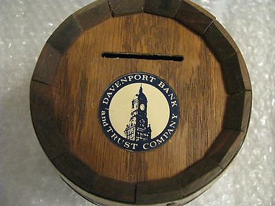 Collectible Davenport Bank and Trust Company Wood Barrel Bank 6 Tall