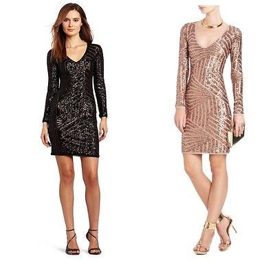 448 BCBG Max Azria Rose Gold blak Combo Morris Sequined Dress XXS XS