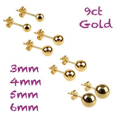 NEW 9ct Yellow Gold Plain Ball Stud Sleeper Earrings with Scroll Backs