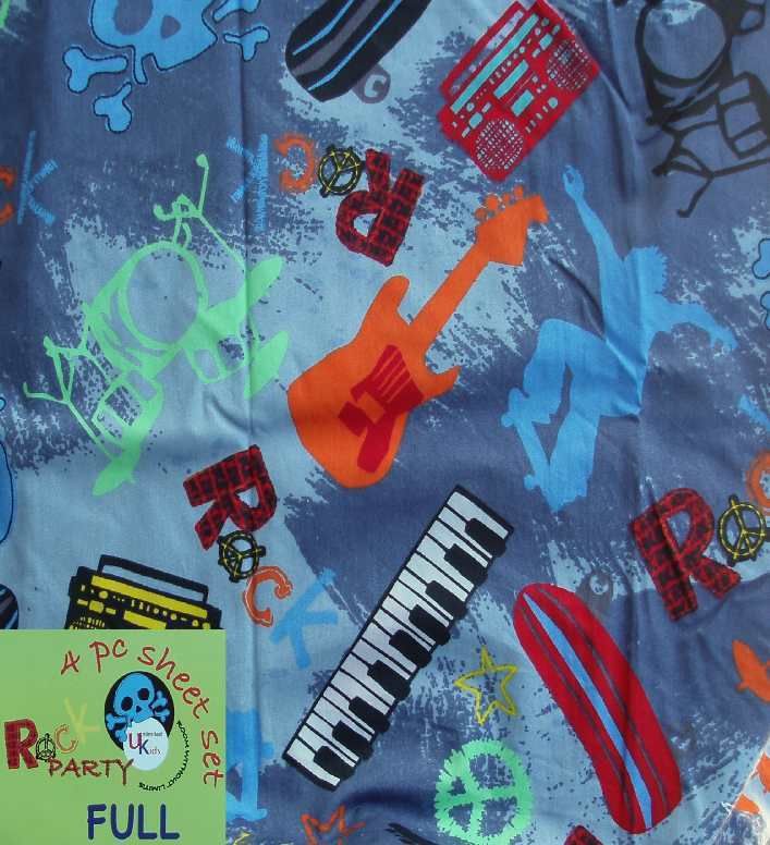 ROCK PARTY SKATEBOARDING BAND INSTRUMENTS 4PC FULL SHEETS BEDDING SET