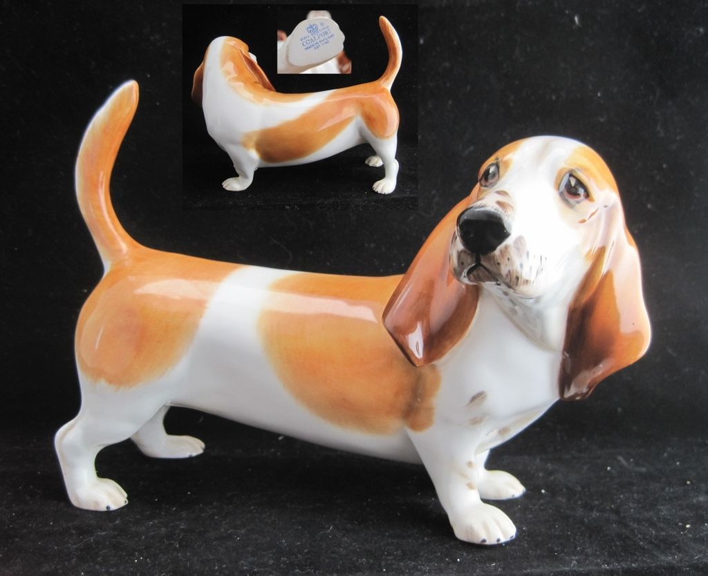 COALPORT ENGLISH BONE CHINA BASSETT HOUND GLAZED DOG FIGURE