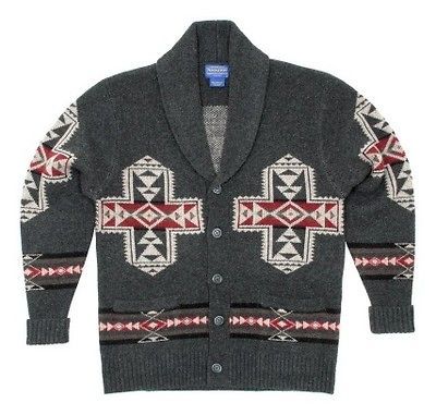 NWT Pendleton Shawl Collar Cardigan Medium NEW Navajo Gray Cowichan