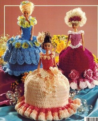 Trimmed Doll Wardrobe of Gowns Toilet Tissue Covers 6 Crochet Patterns