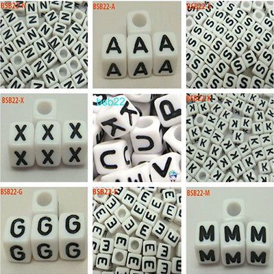 6mm A Z White Cube Acrylic Plastic Alphabet Single Letter spacer Beads