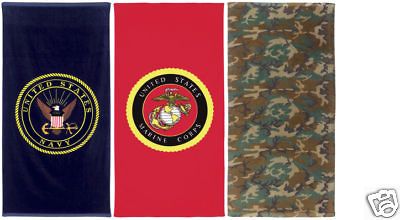 MILITARY BEACH TOWELS CHOICE OF USMC NAVY OR WDLND CAMO