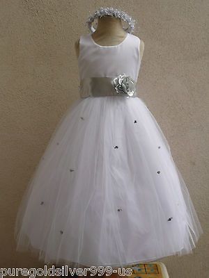 WHITE ROSE BUD COLOR INFANT TODDLER WEDDING PAGEANT PARTY GOWN FLOWER