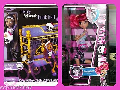 High LOT HOWLEEN & Clawdeen & BUNKBED ~NIB~ Bed & 2 DollS ~Smoke Free