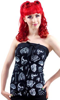 SOURPUSS X RAY BONES TUBE TOP SHIRT GOTHIC VAMP PIN UP CLUB WITCHY S M