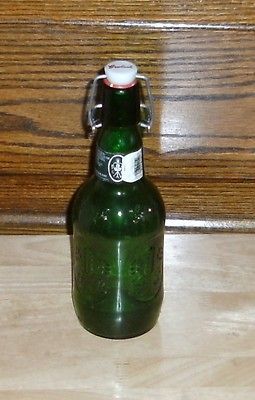 GROLSCH BEER BOTTLE,VINTAGE ,LARGER,PORCEL AIN LID,GREEN GLASS,HOLLAND