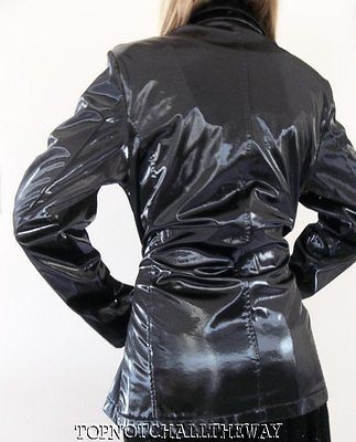 VTG SILKY SHINY VINYL WET SCRATCHY RAIN SLICKER WET BUTTON UP JACKET