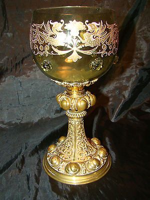 Antique Czech Moser Bohemian Art Glass Chalice Goblet Schutz Marke F&O