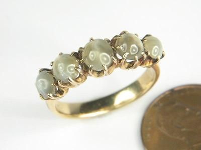 SUPERB ANTIQUE ENGLISH 18K GOLD 5 STONE CATS EYE CHRYSOBERYL RING