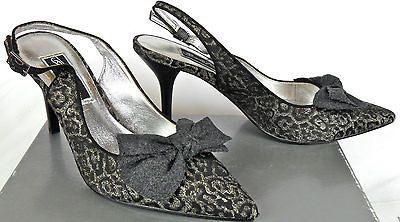 Beverly Feldman Womens Shotgun Black Silver Heels 8.5 M US VMS2 E784