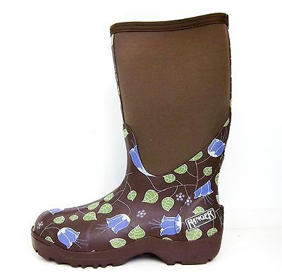 67504 Womens Classic High Bell Flower Rubber/Neopren e Boots Brown