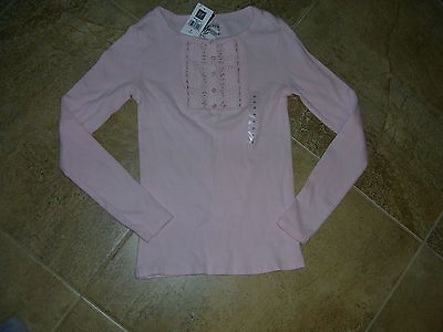 NWT Gap girls 8 Light pink decorated henley button L/S top