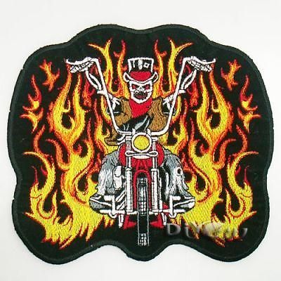 Motocycle Fire Flaming Skull Biker Chopper Iron Patch