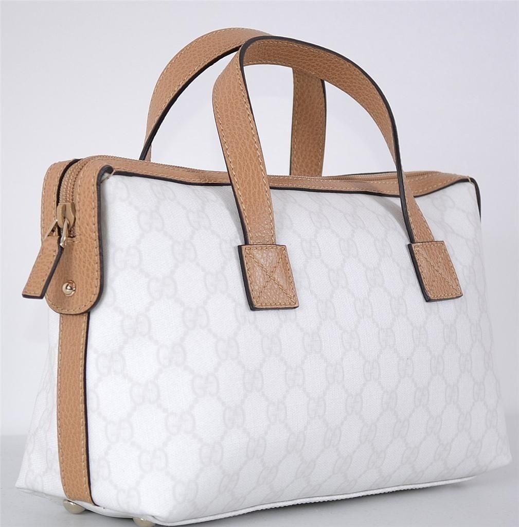 264210 IVORY COATED COTTON GG GUCCISSIMA BOSTON JOY PURSE BAG SATCHEL