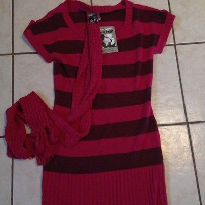 Its Fashion Jr Knited Sweater Dress Size Medium Pink/Burgendy NWT