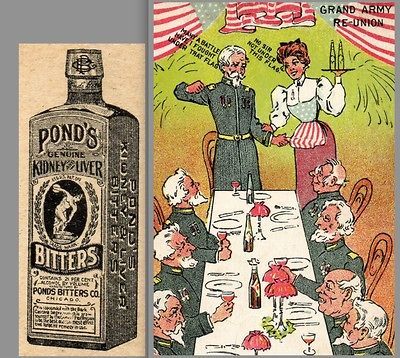 GAR Ponds Bitters Malaria Cure Ginger Brandy risque lady Civil War