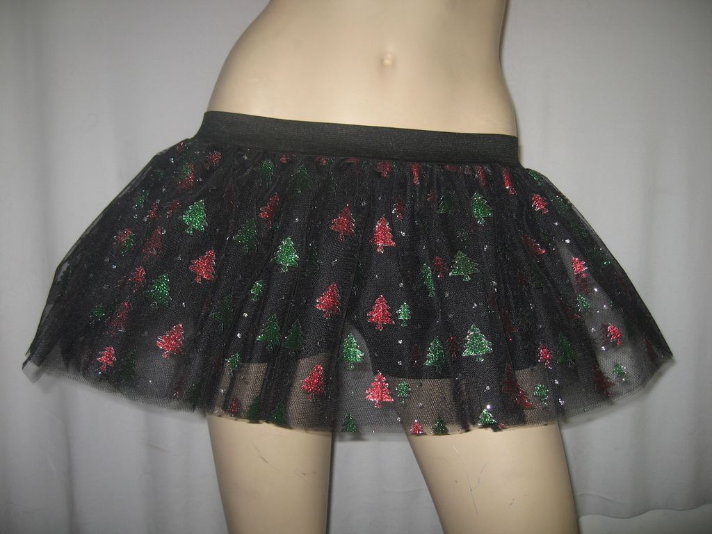 CHRISTMAS BLACK TREES TUTU SKIRT HEN PARTY HENPARTY NEON UV CYBER