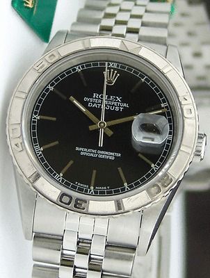 Men DateJust Thunderbird Steel Black Stick Dial 16264 Watch Chest