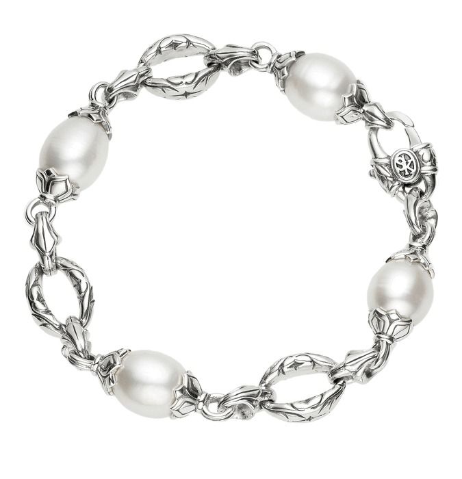 Scott Kay Sterling Silver Engraved Pearl Bracelet B1720SPBPL75