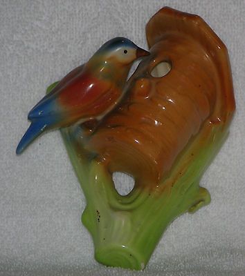 Vtg Czechoslovakia Colorful Bird on branch w/Bird House Wall Pocket