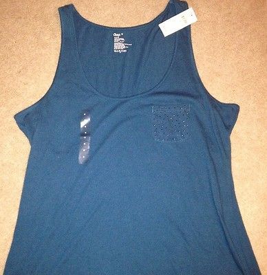 WOMENS NWT GAP TANK TOP RHINESTONE BLUE SIZE M MEDIUM SHIRT