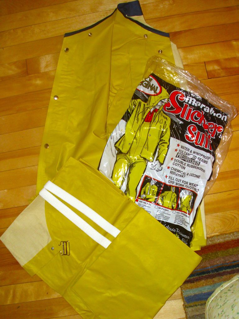 Vintage Waterproof RUBBER Slicker Overalls Small Yellow Boating S