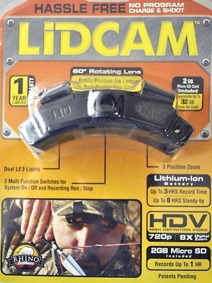 BLACK RHINO LID CAM LIDCAM VIDEO CAMERA HAT MOUNTED 720P HUNTING