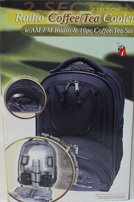 10 PC COFFEE/TEA BACKPACK COOLER + AM/FM RADIO PICNICS/TRAVEL /BOATING