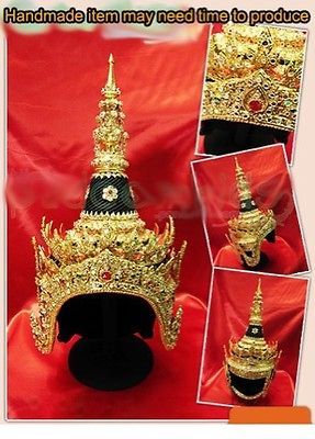 Thai Angelic King Tiara Dancer Head Band Crown Set Jeweled & Gold Leaf