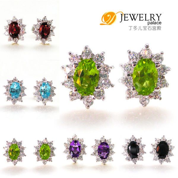 NATURAL Amethyst Garnet Peridot Blue Topaz Sapphire Earrings Studs 925