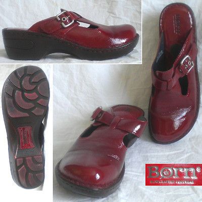 Born Womens Shoes Clogs Mules Heels Wedges Patent Cherry Red 10/42