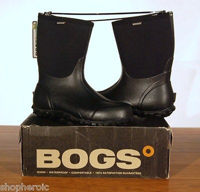 NWT Bogs Mens Classic Mid Waterproof Boots Size 12 (D, M) MED Black