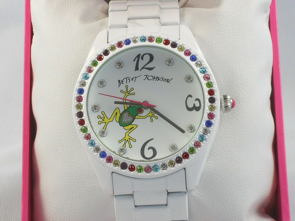 Betsey Johnson White Frog Rainbow Glitz Boyfriend Watch BJ00048 23